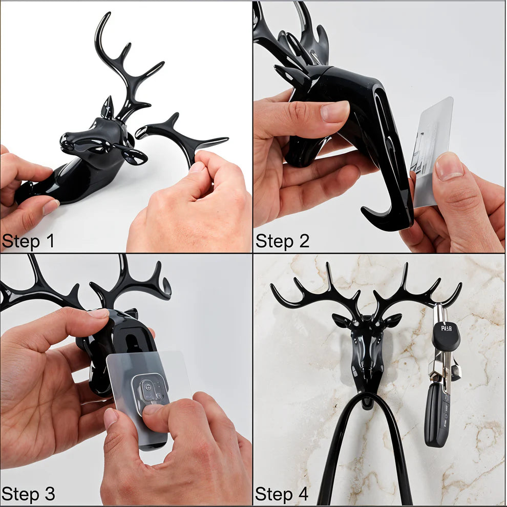 Wall Hook Self Adhesive Heavy Duty | No Drill Key Holder Wall Hanger | Bathroom Kitchen Towel Hook Decorative Deer Hook