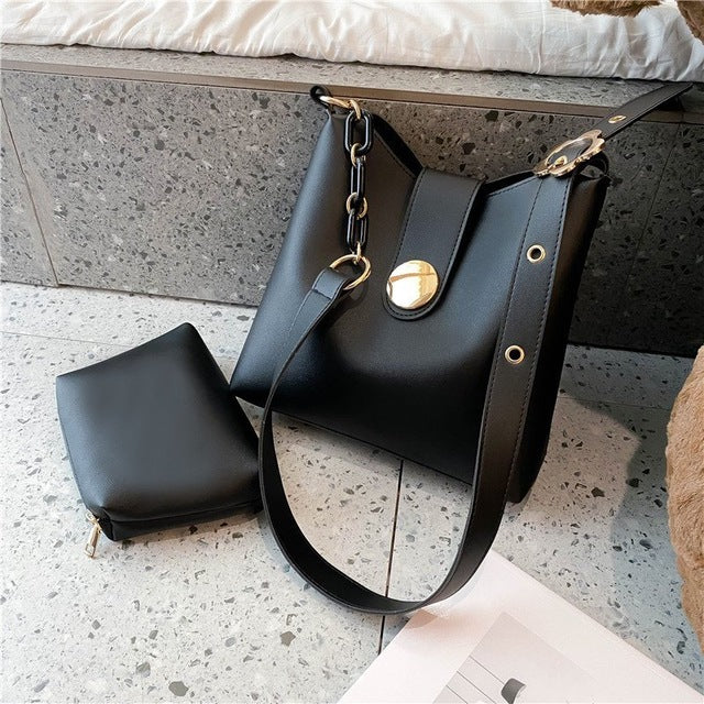 Elegant 2-Piece Women’s Leather Bucket Bag Set