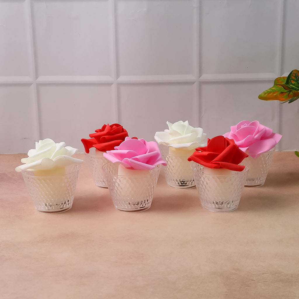 Led Rose Flower Decorative Flameless Tealight Candles - (6 Pc  Set)